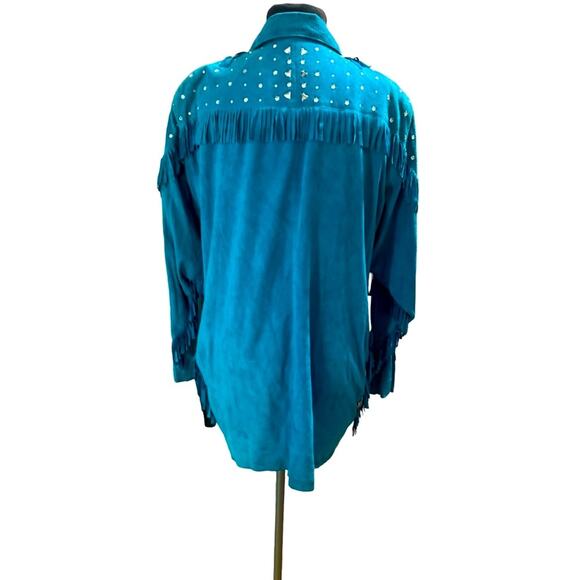 Vtg 80s Suede Fringe Rhinestone Western Oversized Jacket M Western Maximalist - Picture 5 of 7